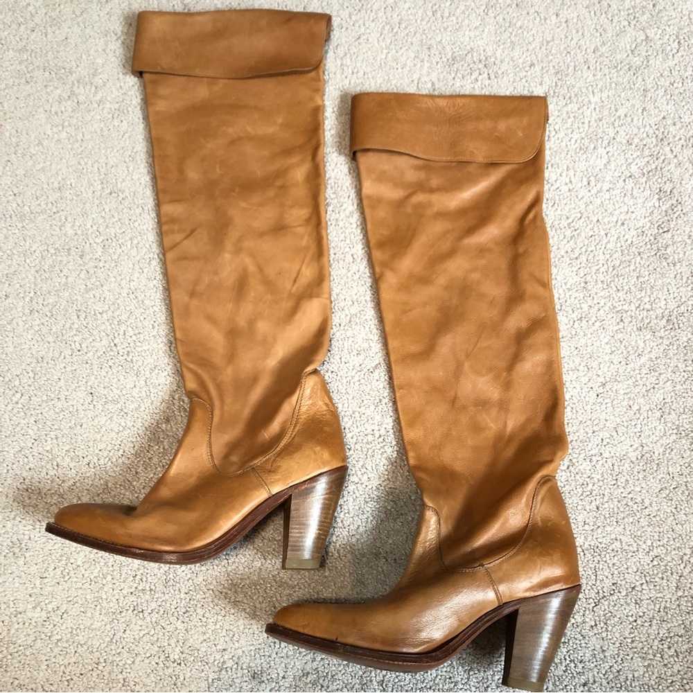 Sendra Caramel Tan Leather over the knee High heel boots women’s size 10